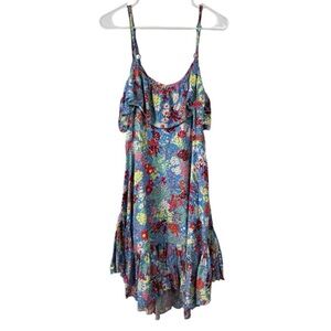 Abel the Label Size Small Dress Blue Floral Ruffle Sundress Asymmetrical Hem
